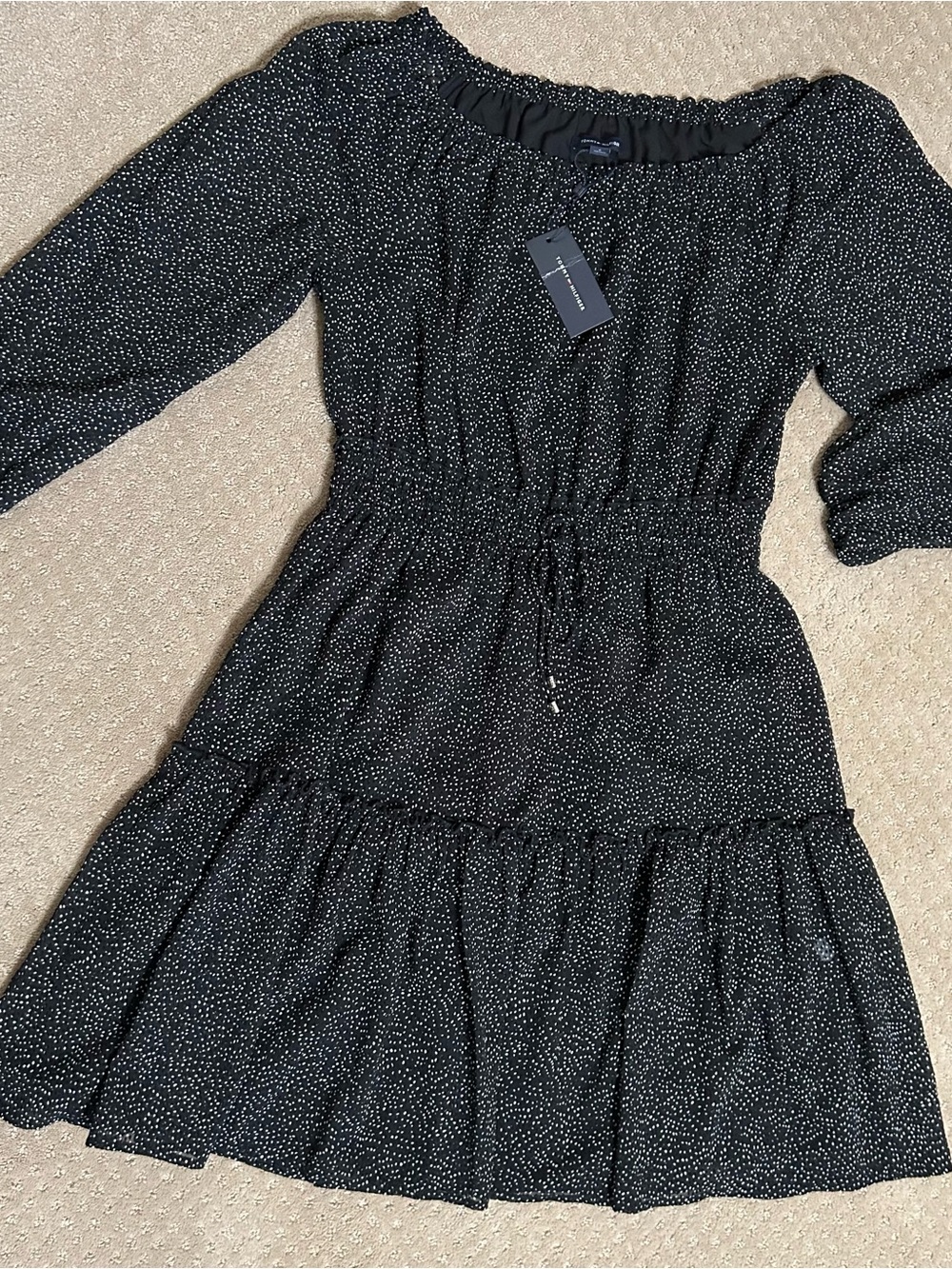 Tommy Hilfiger Black and White Polka Dot Tiered Skirt Dress NWT